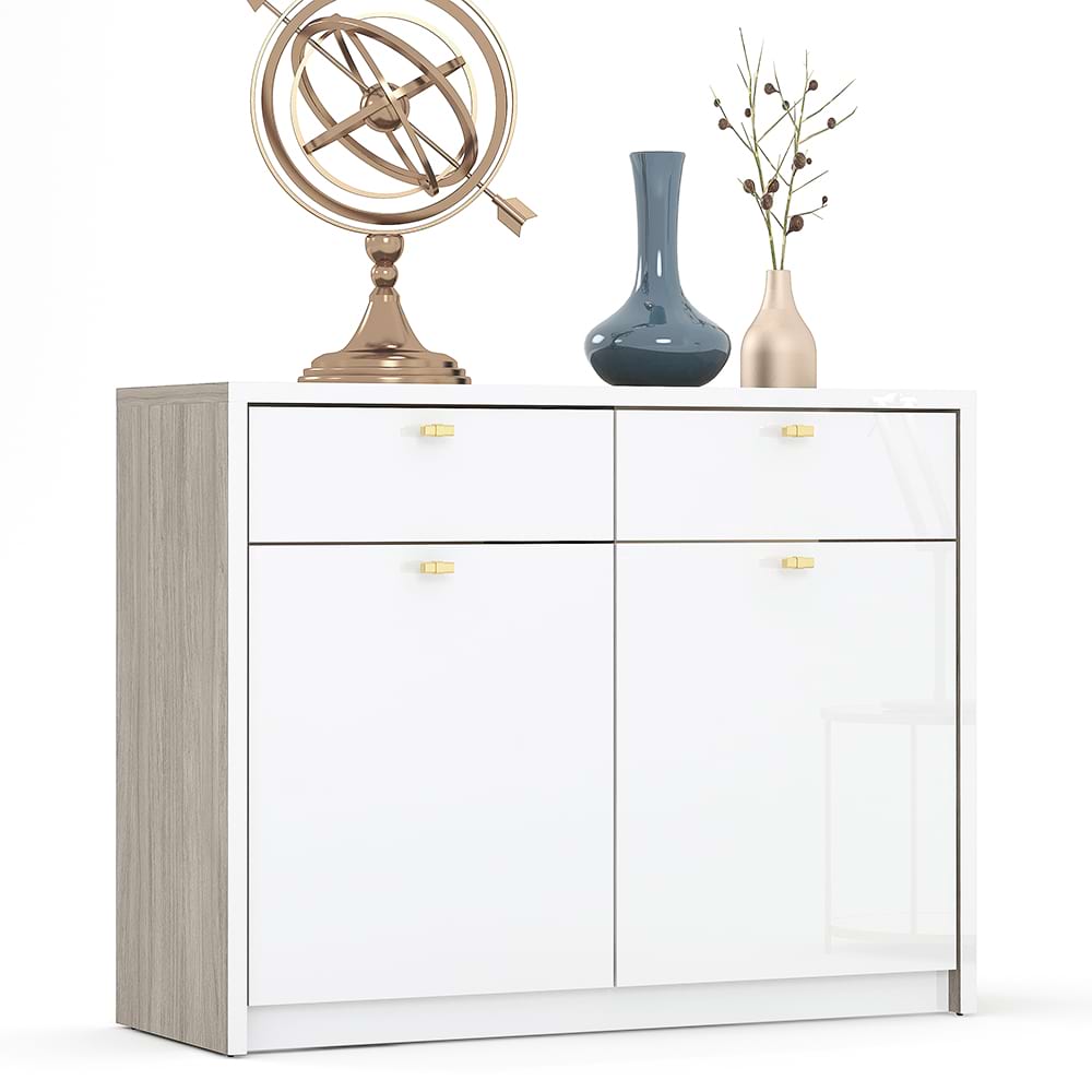 Comoda cu sertare MONTELLO 120, 2U2S, Oak, Alb Gloss