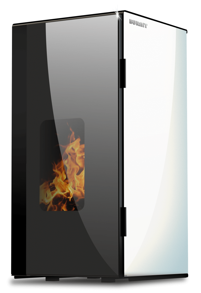 Centrala termosemineu pe peleti Burnit Vision Swan White 18 kw, echipata cu pompa de circulatie, vas de expansiune, automatizare, suprafata pana la 120 metri patrati