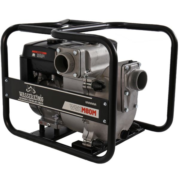 Motopompa 3"" pentru apa cu namol Wasserkonig WSKM80M, maxim 55 m³/ora , inaltime refulare max 20 m, motor euro V, benzina, putere 7 CP