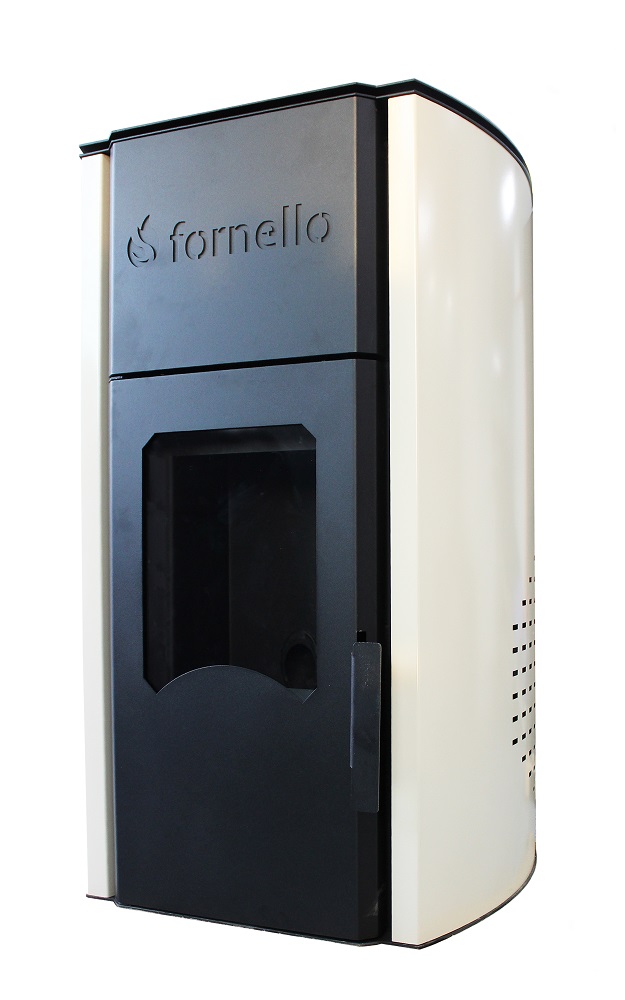 Termosemineu centrala pe peleti Fornello Royal Ivory 30 kw, complet echipat cu pompa de circulatie, vas expansiune , supapa de siguranta, buncar de peleti 30 kg, automatizare, culoare crem, pana la 200 mp