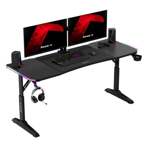 Birou Gaming Huzaro Hero 4.6 RGB, Iluminare LED, Acoperire carbon, Inaltimre reglabila 56-9 cm, Pad XXL inclus 80x56.5 cm, Suprafata totala 160x60 cm (Negru)