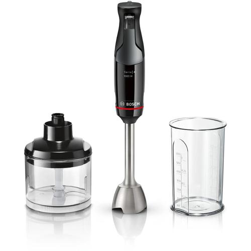Mixer mana Bosch MSM4B620, ErgoMaster Serie4, 1000 W, sistem QuattroBlade, control viteza dinamic, conector ceramic, functie AntiSplash (Negru)