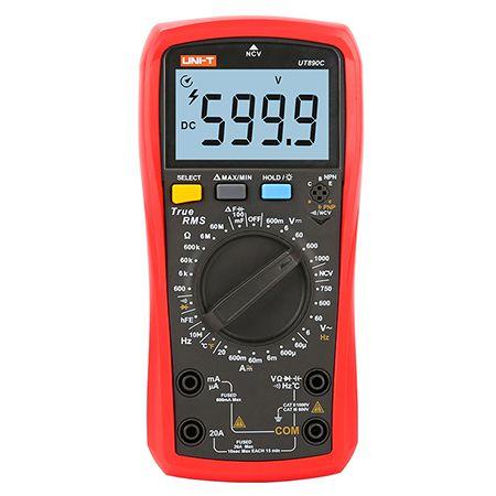Multimetru digial UNI-T UT890C NCV,  2 baterii AAA de 1.5 V, Iluminarea afisajului (Rosu)