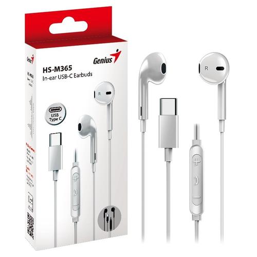 Casti Stereo In-Ear Genius, „HS-M365”, cu fir, intraauriculare, pentru smartphone, microfon pe fir, conectare prin USB-C (Alb)