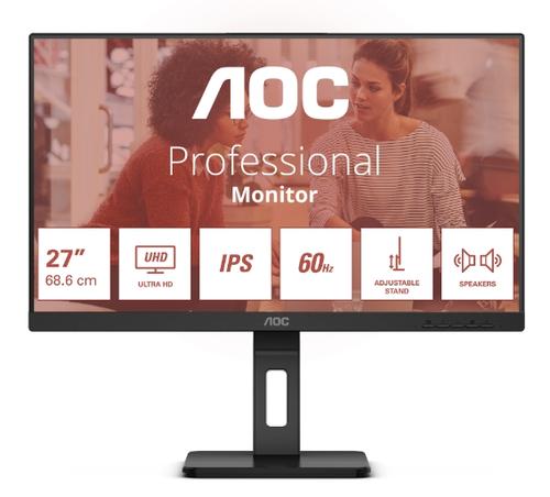 Monitor IPS LED AOC 27inch U27E3UF, UHD (3840 x 2160), HDMI, DisplayPort, Boxe, Pivot (Negru)