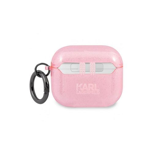 Husa Casti pentru Apple Airpods 3, Karl Lagerfeld Glitter Choupette Head KLA3UCHGP (Roz)