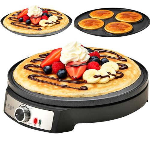 Placa dubla pentru clatite Adler AD 3093 Crepe Maker 2in1, 1600 W, 2 lumini indicatoare, 30 cm (Negru)