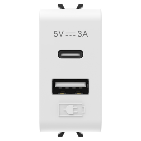 ÎNCARCATOR USB - TIP A+C - 3A - ALB SATINAT - 1 MODUL - CHORUSMART