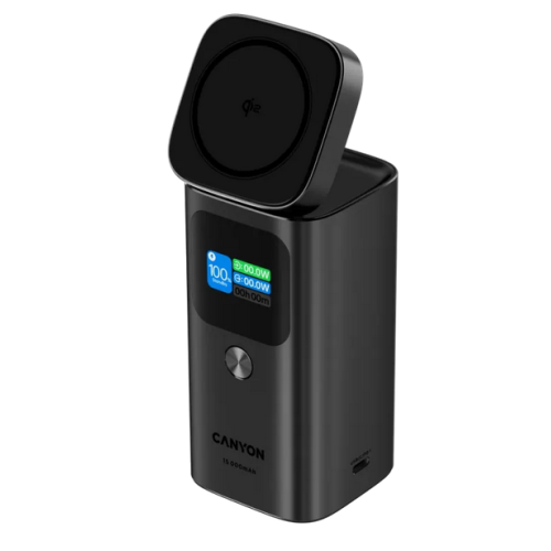 Acumulator extern Canyon OnPower 150, 15.000 mAh, 1 x USB-A, 1 x USB-C, Qi2/MagSafe, 100W, Gri