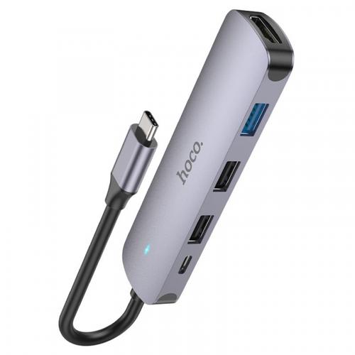 Hub USB-C HOCO HB27, USB-A 3.0 - 2 x USB-A - USB-C - HDMI (Gri)