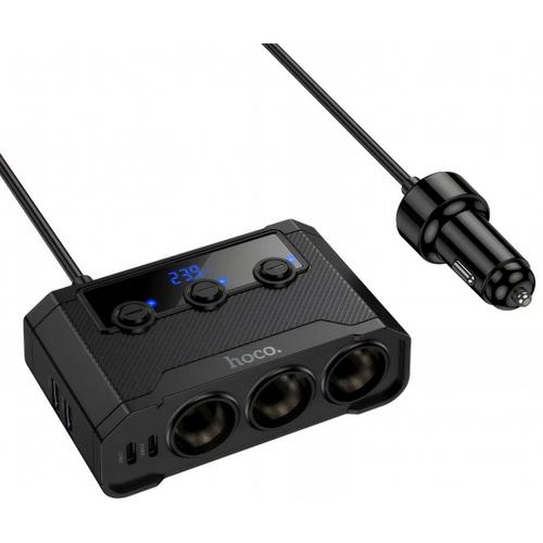 Incarcator Auto HOCO Z64, 15.5W, 3.1A, 2 x USB-A - 2 x USB-C - 3 x Extensie Bricheta (Negru)