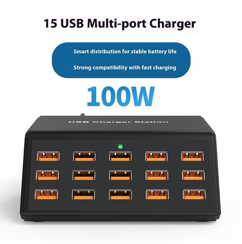 Incarcator Statie OEM HW15, 100W, 2A, 15 x USB-A (Negru)