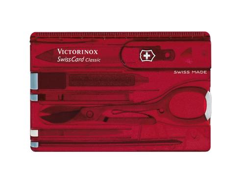 Card multifunctional Victorinox 0.7100.T Ruby, 10 functii, Foarfece, Pila de unghii, Surubelnita, Rigla, Penseta, Scobitoare, Pix presurizat (Rosu)