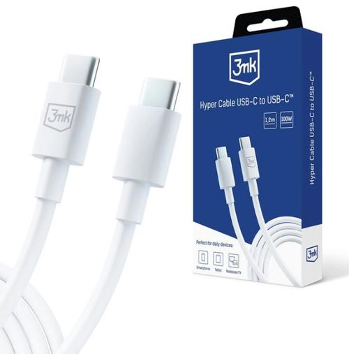 Cablu Date si Incarcare USB-C - USB-C 3MK Hyper, 100W, 1.2m, Alb