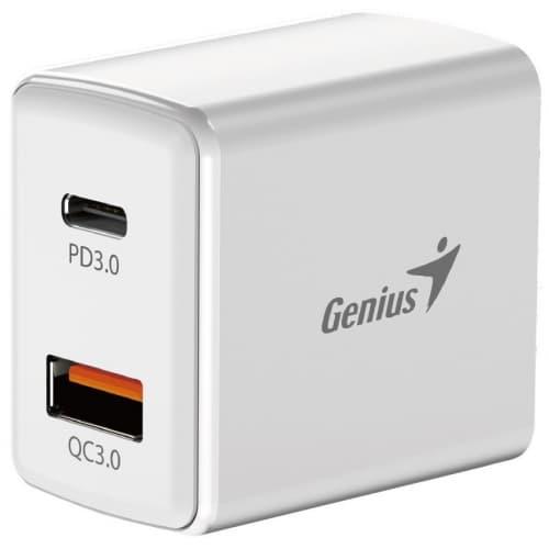 Alimentator retea Genius Quick Charge 20W, 1 x USB-A + 1 x USB Type-C, PD 20W USB-C sau USB-A, cablu USB-C 1m, Alb