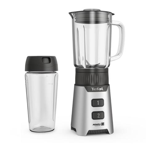 Blender Tefal Minimix BL16GE30, 400W, 2 trepte de viteza, recipient din sticla termorezistent 0.7 L, recipient portabil 0.6 L, lame detasabile Powelix (Argintiu)