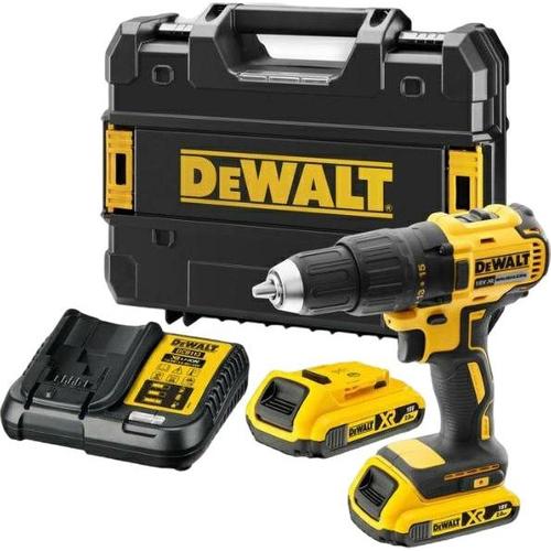 Set masina de gaurit cu baterii si accesorii incluse Dewalt DCD777D2T-QW, 18V, 2 Baterii x 2Ah, Diametru mandrina foraj 13 mm, Cuplu 65 Nm, Viteza rotatie 1750 (Negru/Galben)