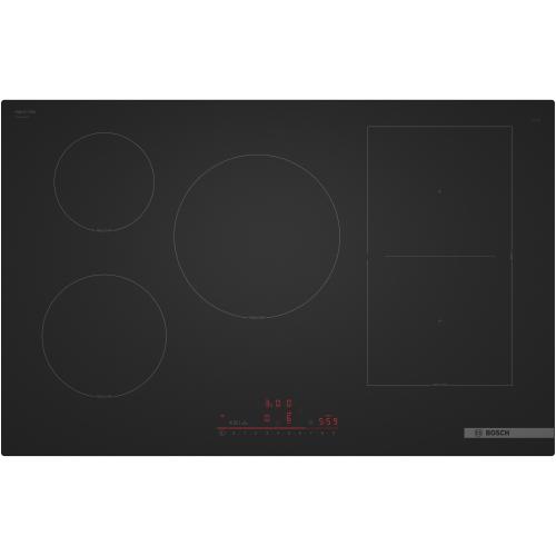Plita incorporabila BOSCH PVW81CHB1E, Inductie, 5 zone de gatit, DirectSelect, Smart Hood Automatic, 17 trepte de putere, PowerBoost, Home Connect, Multitouch+, Dish Assistant, 80 cm (Negru)