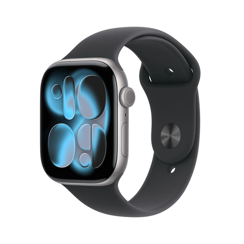 Smartwatch Apple Watch 11, GPS, 46mm, Ecran Retina LTPO OLED, Chip S10 cu Procesor Dual-Core, 64GB Flash, Wi-Fi, Bluetooth, Carcasa Aluminiu, Curea Sport Band M/L (Negru)