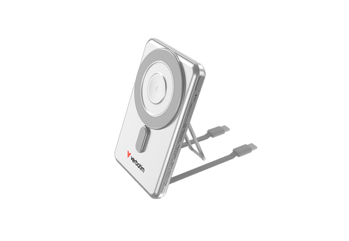 Acumulator extern Verbatim C'n'G Magnetic, 5.000mAh, 15 W, Incarcare Wireless, Stativ, 2 cabluri USB-C (Argintiu)
