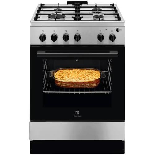 Aragaz Electrolux LKG604013X, Gaz, 4 arzatoare, Aprindere integrata plita si cuptor, Siguranta plita si cuptor, Autocuratare catalitica, Grill electric, Rotisor, Clasa A, 60 cm (Inox antiamprenta)