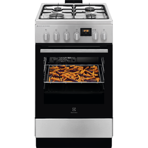 Aragaz Electrolux LKK564221X, Mixt, 4 arzatoare, Cuptor electric, Autocuratare catalitica, SteamBake, AirFry, Timer, Grill electric, Clasa A, 50 cm (Inox)