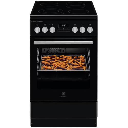 Aragaz Electrolux LKR564275K, Vitroceramica, 4 zone de gatit, SteamBake, Timer cu display electronic, Autocuratare catalitica, Iluminare cuptor, Grill, Clasa A, 50 cm (Negru)