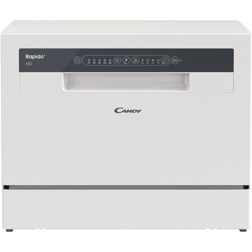 Masina de spalat vase compacta Candy Rapido CP 6E51LW, 6 seturi, 5 programe, Clasa E, Pornire intarziata, Program scurt 35', 55 cm (Alb)