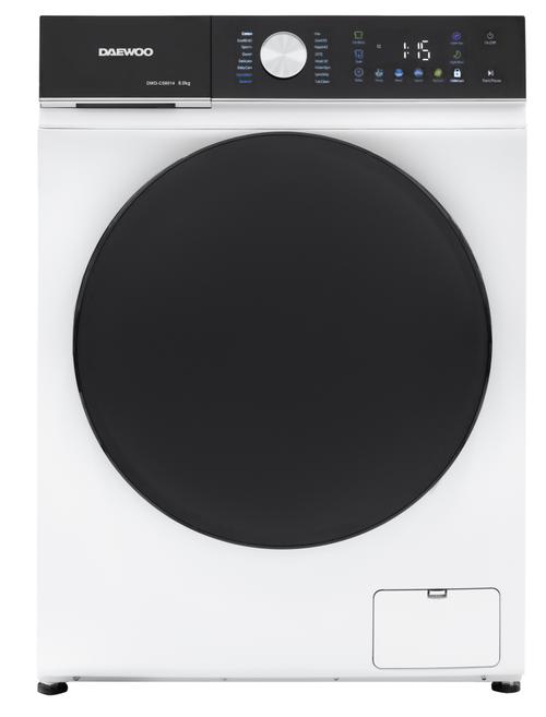 Masina de spalat rufe Daewoo DWD-CS8014, 8 kg, Motor inverter, 1400 rpm, Clasa A-30%, 16 programe, Butoane touch, Panou de control negru cu pictograme colorate, usa dubla neagra (PC Cover) (Alb)