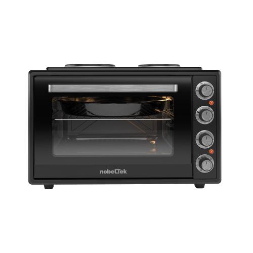 Cuptor electric NobeLTek NLT FSOHP60BK, 60L, 2000W, plite electrice 1500w + 1000w, grill, timer, termostat, Sticla dubla, Ventilator, Iluminare (Negru)