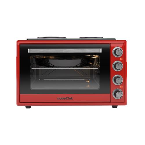 Cuptor electric NobeLTek NLT FSOHP60R, 60L, 2000W, plite electrice 1500w + 1000w, grill, timer, termostat, Sticla dubla, Ventilator, Iluminare (Rosu)
