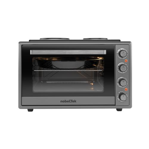 Cuptor electric NobeLTek NLT FSOHP60X, 60L, 2000W, plite electrice 1500w + 1000w, grill, timer, termostat, Sticla dubla, Ventilator, Iluminare (Gri)