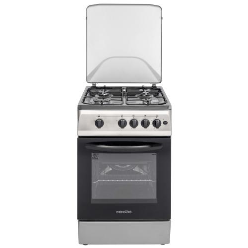 Aragaz NobelTek NLT 5602IX/G1, Gaz, 4 arzatoare, Dispozitiv siguranta plita si cuptor, Aprindere electrica, 50 x 60 cm (Inox)
