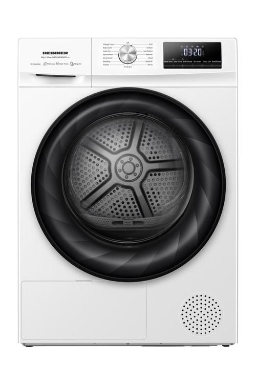 Uscator de rufe HEINNER HHPD-HMY80IVFC+, Pompa de caldura, 8 kg, Clasa C, Motor Inverter, 15 programe, Senzor umiditate, Start intarziat (Alb)
