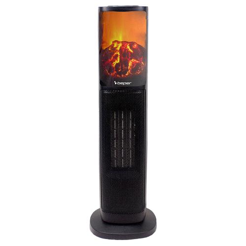 Aeroterma ceramica turn BEPER BP203010, 2000 W, LED cu efect de flacara, Telecomanda, Cronometru (Negru)