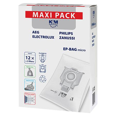 Filtre pentru aspirator Kruger&Matz 12+2 Maxi Pack EP-BAG micro, Compatibil cu AEG, ELECTROLUX, PHILIPS, ZANUSSI