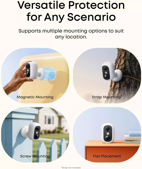 Sistem supraveghere video interior/exterior eufyCam C35 Wireless, IP67, Color Night Vision, Set HomeBase Mini + 4 camere Full HD (Alb)