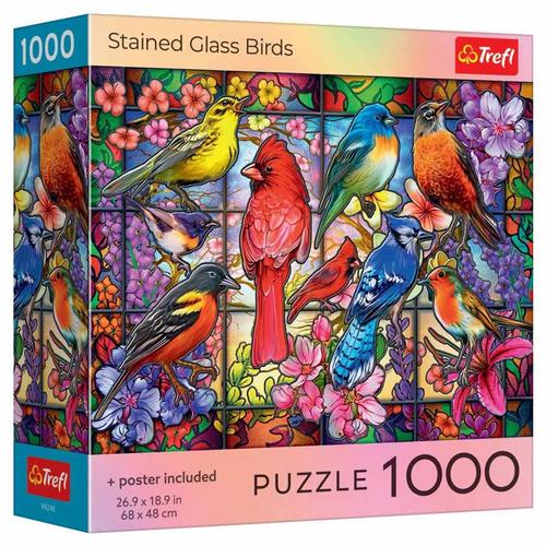 Puzzle Trefl Pasari din vitraliu, cu poster inclus, 1000 de piese