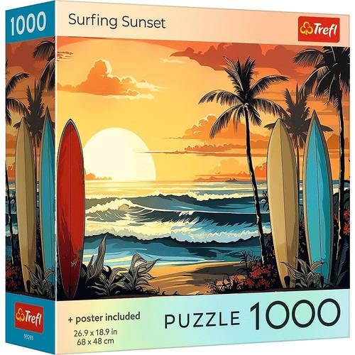 Puzzle Trefl Colectia SUA Apus de soare pentru surf, poster inclus, 1000 de piese