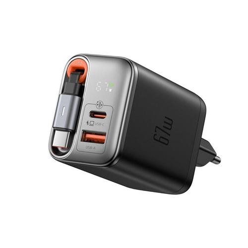 Set Incarcator Retea Mcdodo CH-4100, 67W, Fast Charger, FreeGo 1x USB-A, 1x Type-C, cablu Type-C retractabil, 65cm, Digital Display (Negru)