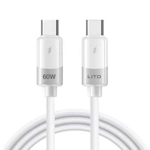 Cablu Date si Incarcare USB-C - USB-C Lito LD07, 60W, 1m, Alb