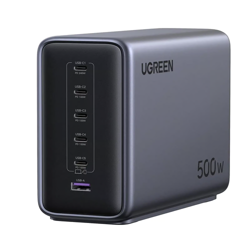 Incarcator retea Ugreen Nexode 500W, 5x USB-C, 1x USB-A, Smart Temperature Control, GaN (Gri)