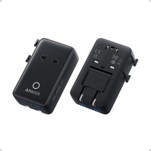 Adaptor priza si incarcator universal Anker Nano Travel Adapter 5 in 1, 20W, 2x USB-C, 2x USB-A, EU, UK, US, AU (Negru)