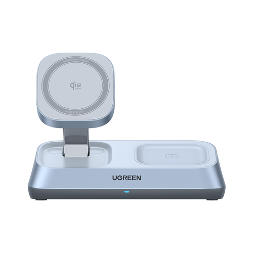 Incarcator wireless magnetic Ugreen 3-in-1 MagSafe Qi2, 25W (Albastru)