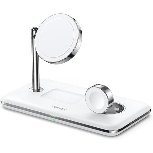 Incarcator wireless Ugreen 3-in-1, 25W, Qi2, compatibil MagSafe, pentru iPhone, AirPods si Apple Watch (Alb)