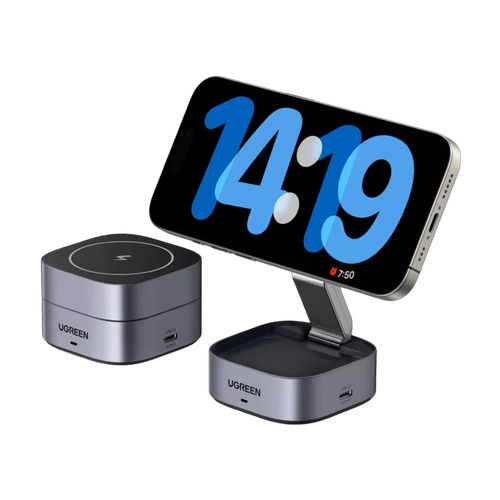 Incarcator wireless Ugreen MagFlow 2-in-1 Qi2, 15W (Gri)