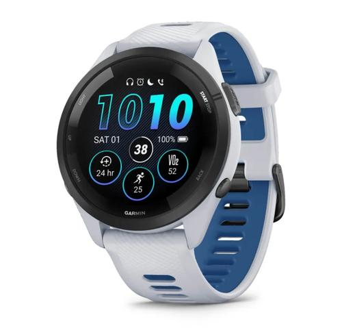 Smartwatch Garmin Forerunner 265, GPS, 46mm, Ecran AMOLED 1.3inch, Bluetooth, Wi-Fi, ANT+, Autonomie 13 zile, Monitorizare avansata activitati, 5 ATM (Alb/Albastru)