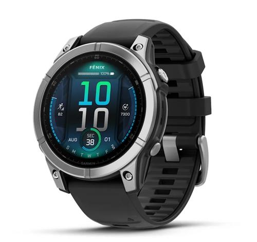 Smartwatch Garmin Fenix E, Ecran AMOLED 1.3inch, 47mm, 16GB Flash, GPS, Bluetooth, ANT+, Wi-Fi, 10 ATM (Argintiu/Negru)
