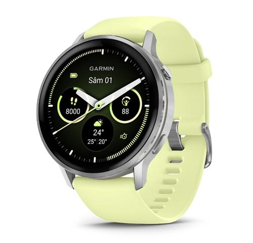 Smartwatch Garmin Venu 4, 45mm, Ecran AMOLED 1.4inch, GPS, Bluetooth®, ANT+®, Wi-Fi®, 8GB Flash, 5 ATM (Argintiu/Galben)