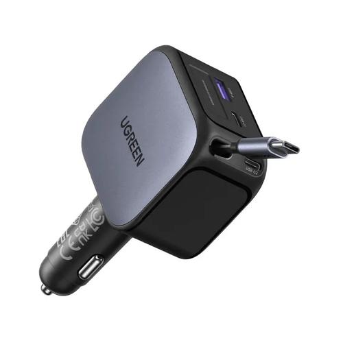 Incarcator auto rapid cu cablu retractabil UGREEN EC604 4in1, 145 W, 3x USB Type-C, USB (Gri)